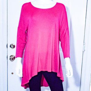 AZULES PINK SCOOP NECK 3/4 SLEEVE HI-LOW TUNIC - MEDIUM